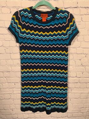 Missoni for Target Womens Chevron Knit Short Sleeve Mini Dress Blue Sz XS Casual